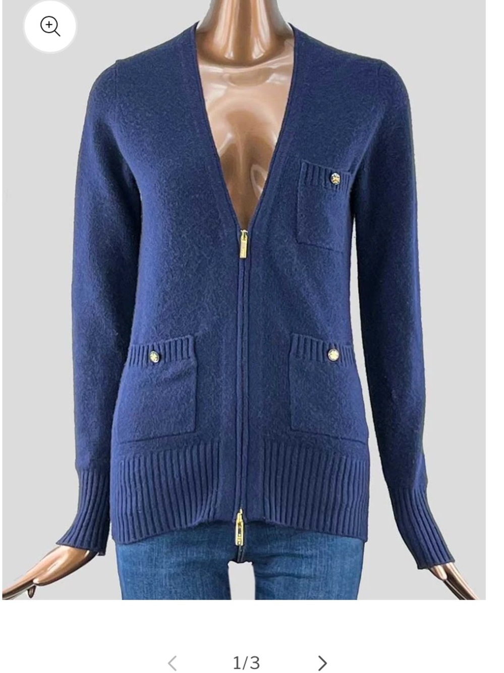 Tory Burch Sweater - *flawed* dark blue 100% cashmere zip front